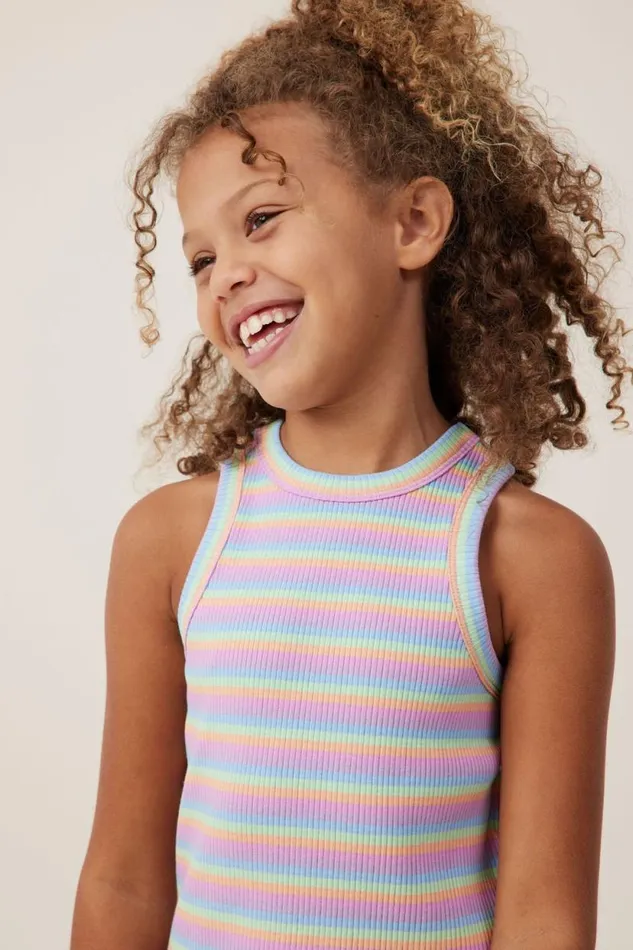 Eleanor Tank Rainbow Stripe Rib Girls Cotton On Tops and TShirts Eleanor Tank Rainbow Stripe Rib Girls Cotton On Tops and TShirts