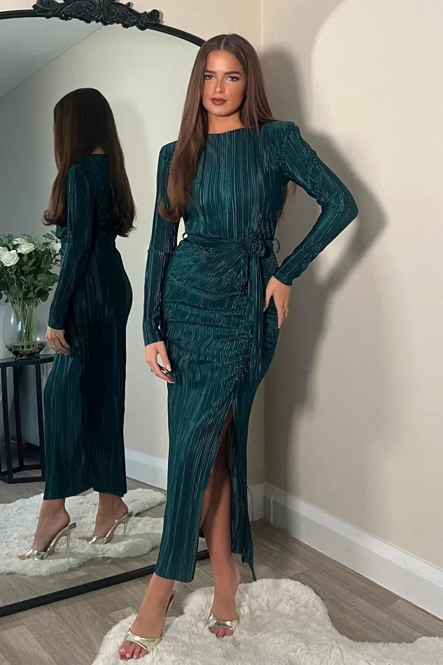 Elena Long Sleeve Ruched Seamed Midi Dress Teal Women Girl In Mind Bodycon Dresses Elena Long Sleeve Ruched Seamed Midi Dress Teal Women Girl In Mind Bodycon Dresses