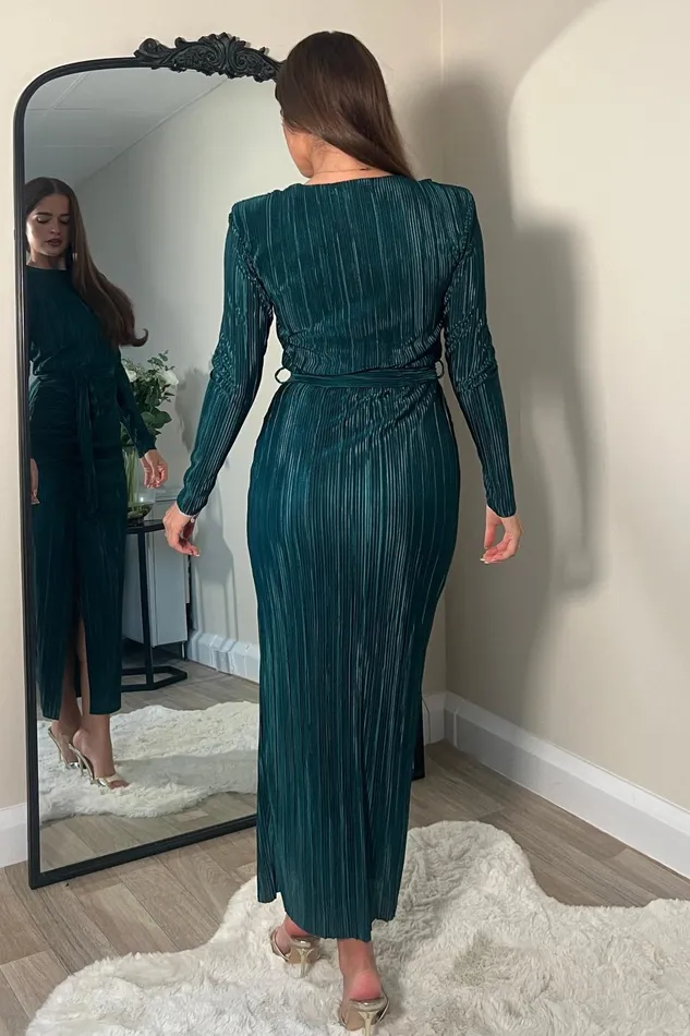 Elena Long Sleeve Ruched Seamed Midi Dress Teal Women Girl In Mind Bodycon Dresses