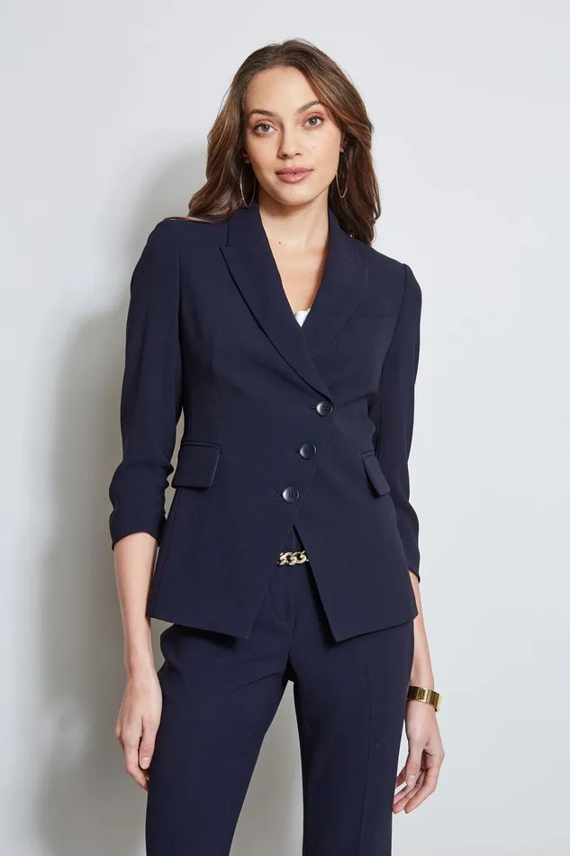 Elie Tahari 3 Button Ruched Sleeve Blazer Stargazer Women Jackets and Blazers