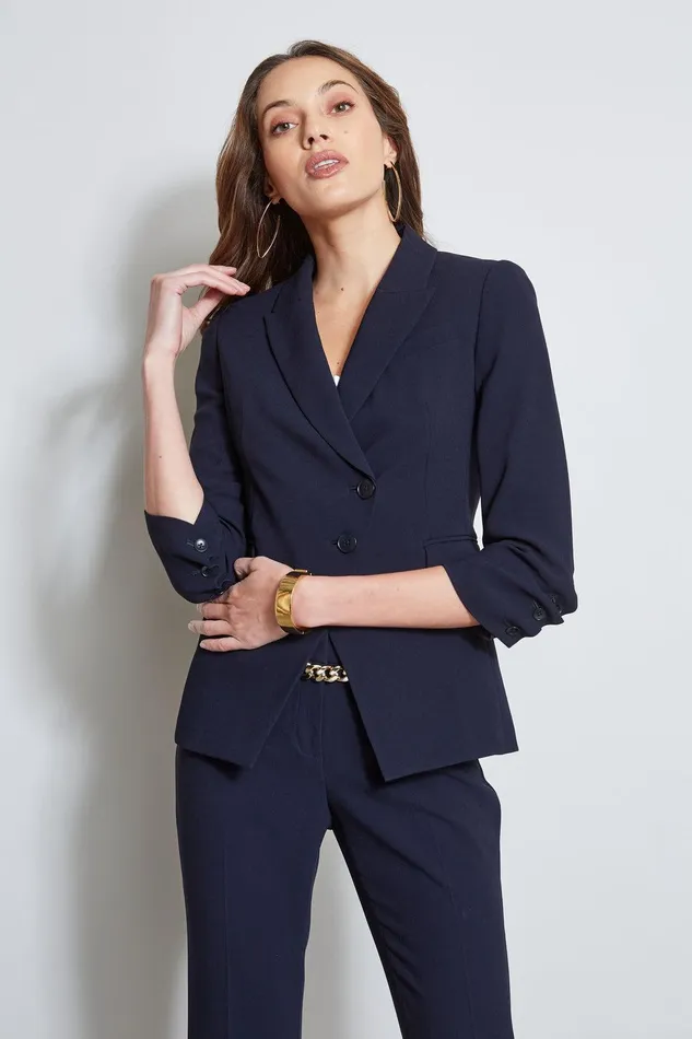 Elie Tahari 3 Button Ruched Sleeve Blazer Stargazer Women Jackets and Blazers