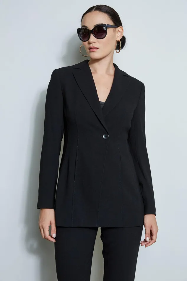 Elie Tahari Asymmetric Single Button Blazer Black Women Jackets and Blazers