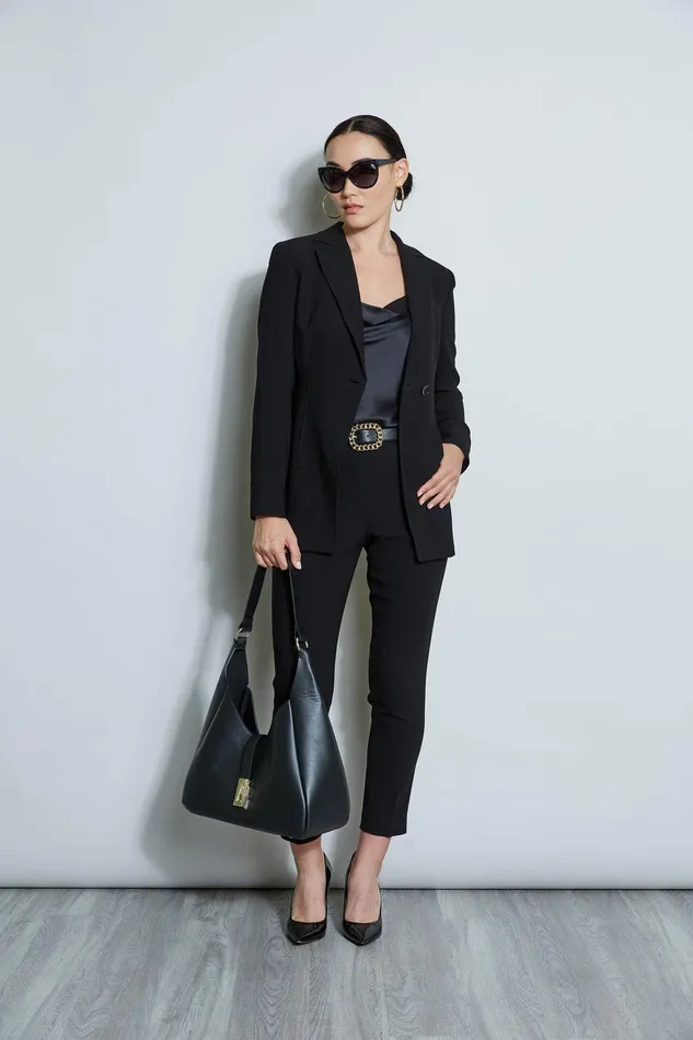 Elie Tahari Asymmetric Single Button Blazer Black Women Jackets and Blazers