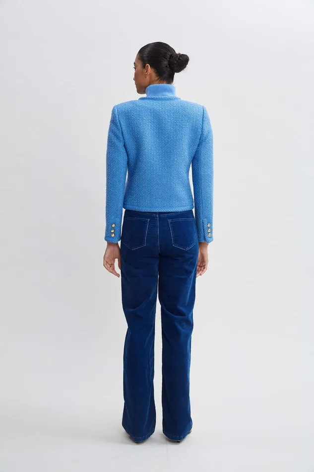 Elie Tahari Boucle Button Jacket Cloud Blue Women Jackets and Blazers