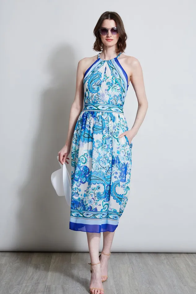 Elie Tahari Calypso Halter Dress Multi Women Dresses and Jumpsuits
