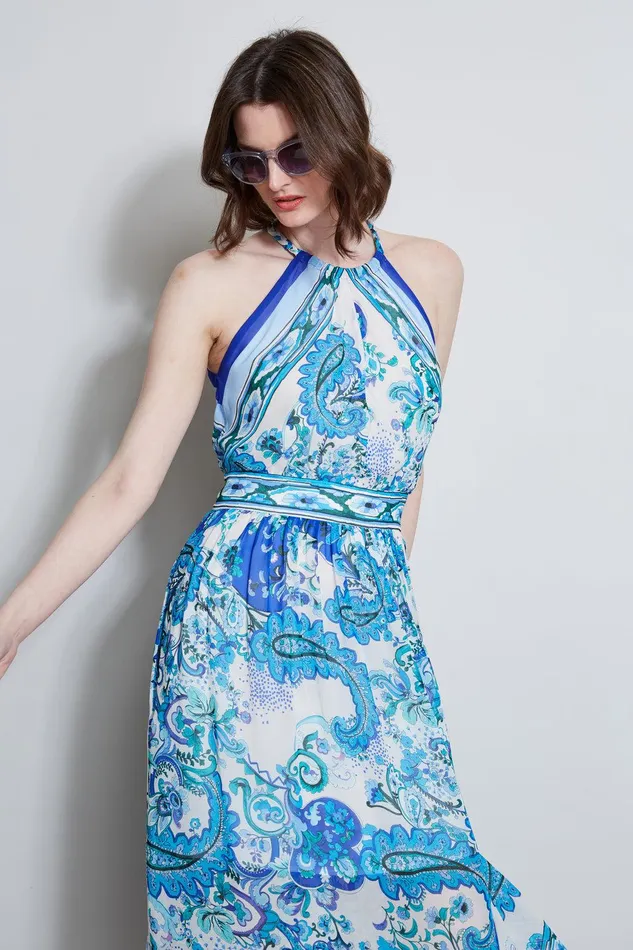 Elie Tahari Calypso Halter Dress Multi Women Dresses and Jumpsuits