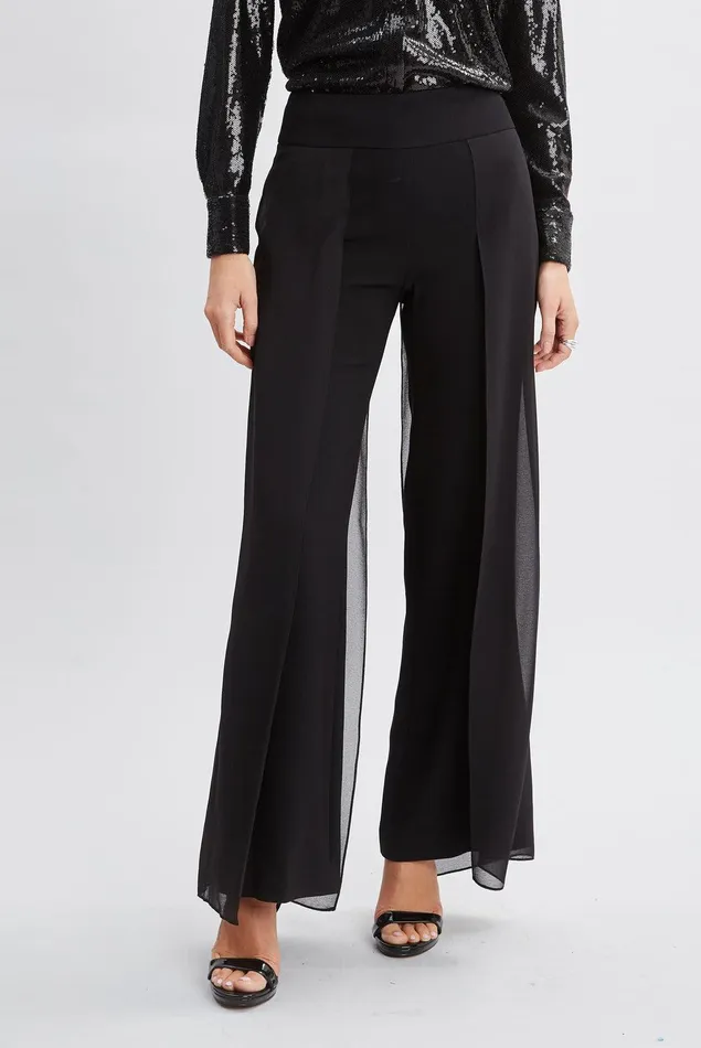 Elie Tahari Chiffon Panel Pant Black Women Bottoms