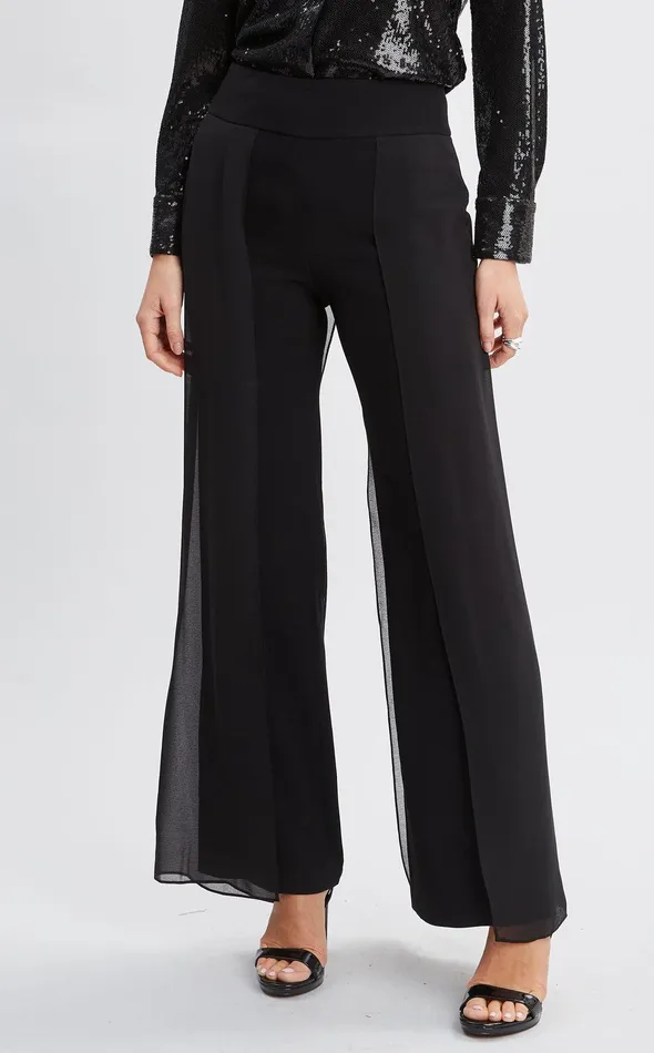 Elie Tahari Chiffon Panel Pant Black Women Bottoms