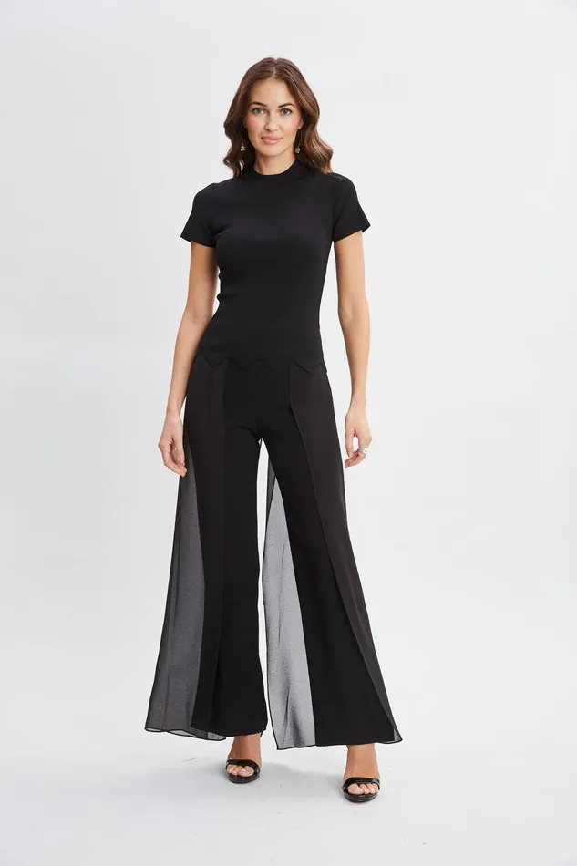 Elie Tahari Chiffon Panel Pant Black Women Bottoms