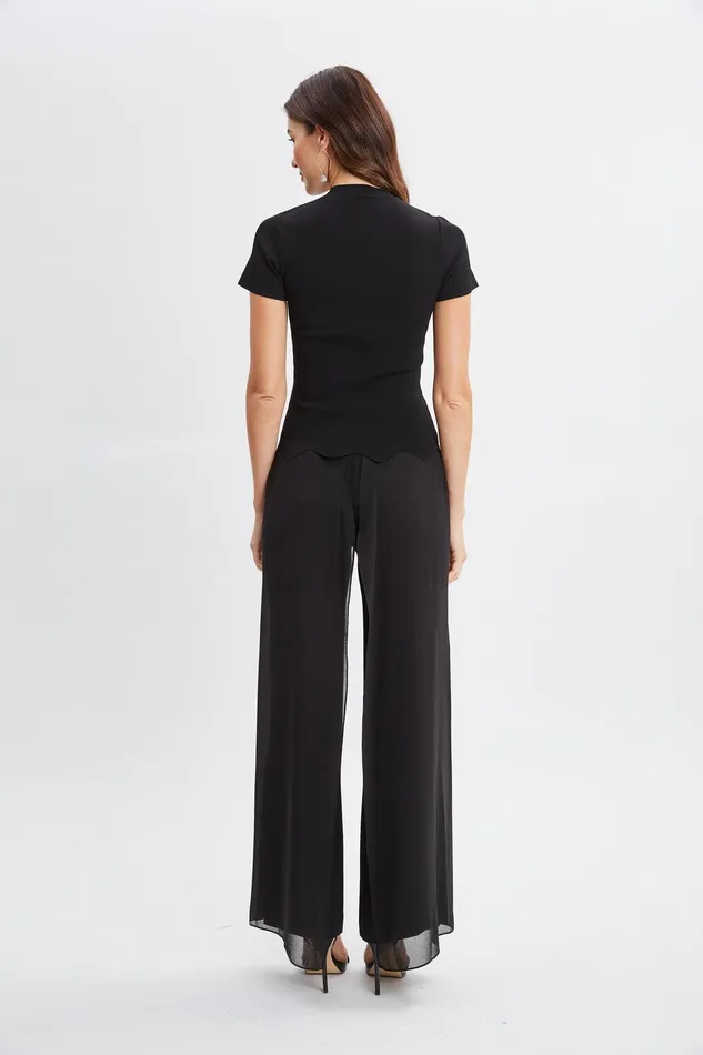 Elie Tahari Chiffon Panel Pant Black Women Bottoms