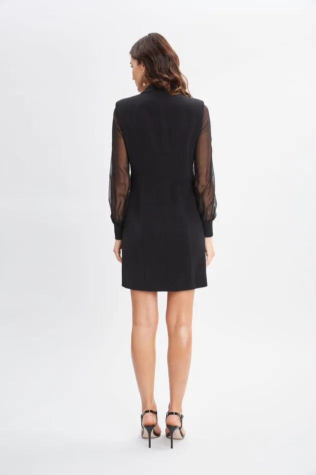 Elie Tahari Chiffon Sleeve Blazer Dress Black Women Suiting