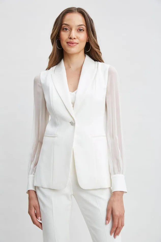 Elie Tahari Chiffon Sleeve Jewel Button Blazer Foam Women Suiting