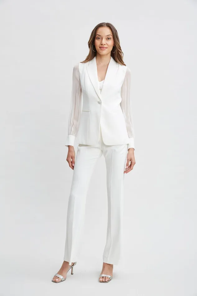Elie Tahari Chiffon Sleeve Jewel Button Blazer Foam Women Suiting