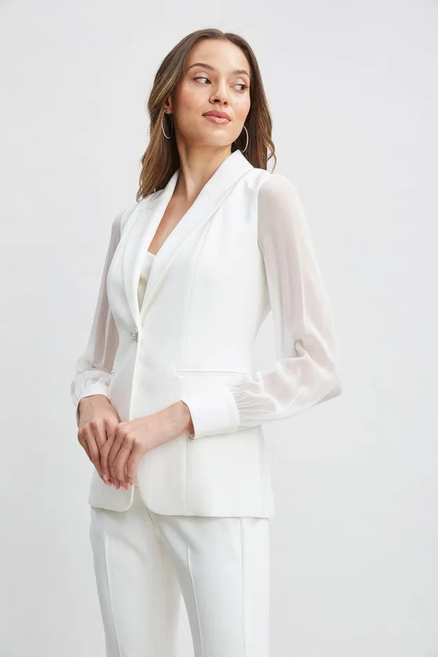 Elie Tahari Chiffon Sleeve Jewel Button Blazer Foam Women Suiting