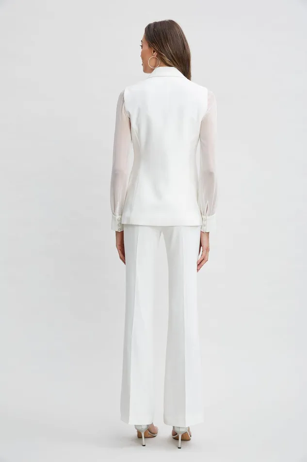 Elie Tahari Chiffon Sleeve Jewel Button Blazer Foam Women Suiting