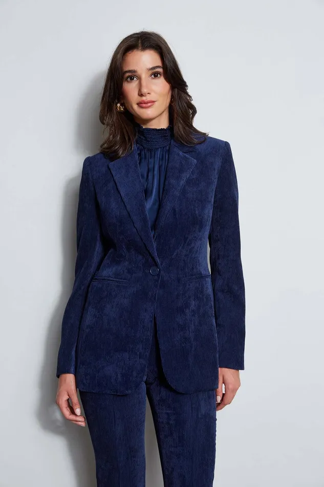 Elie Tahari Corduroy Single Button Blazer Galaxy Navy Women Jackets and Blazers