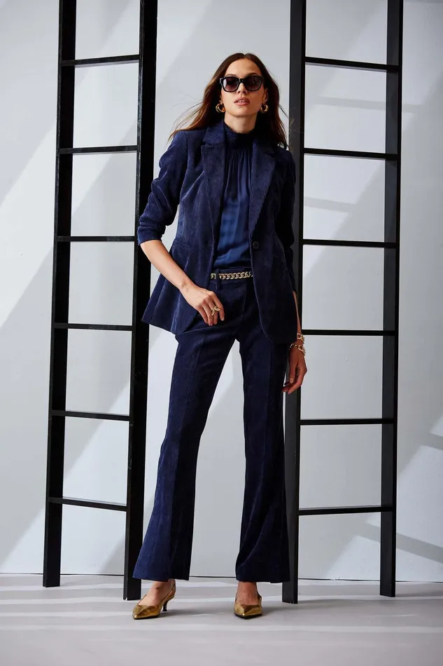 Elie Tahari Corduroy Single Button Blazer Galaxy Navy Women Jackets and Blazers