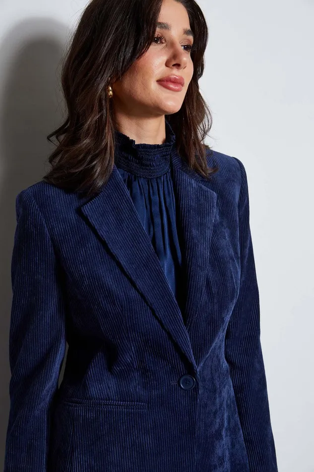 Elie Tahari Corduroy Single Button Blazer Galaxy Navy Women Jackets and Blazers