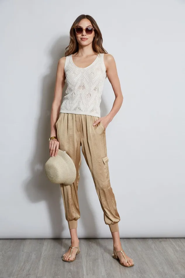 Elie Tahari Cotton Crochet VNeck Sweater Cream Women Tops