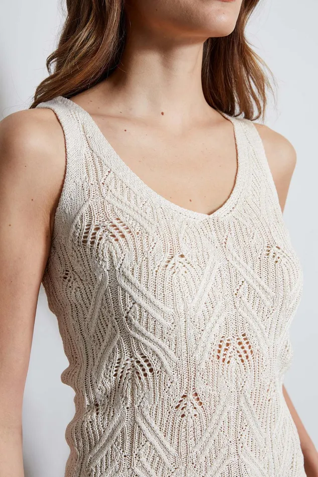 Elie Tahari Cotton Crochet VNeck Sweater Cream Women Tops