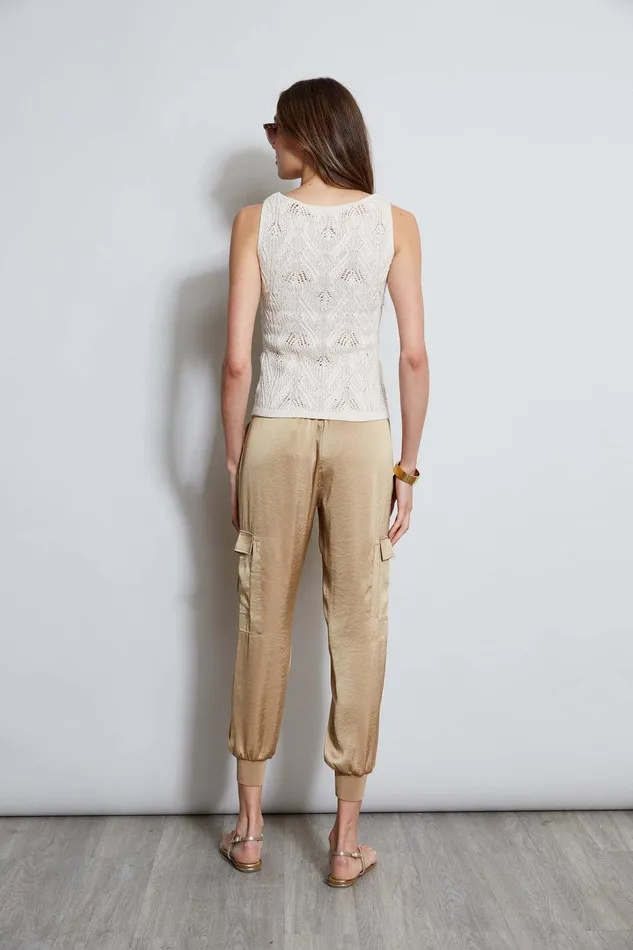 Elie Tahari Cotton Crochet VNeck Sweater Cream Women Tops