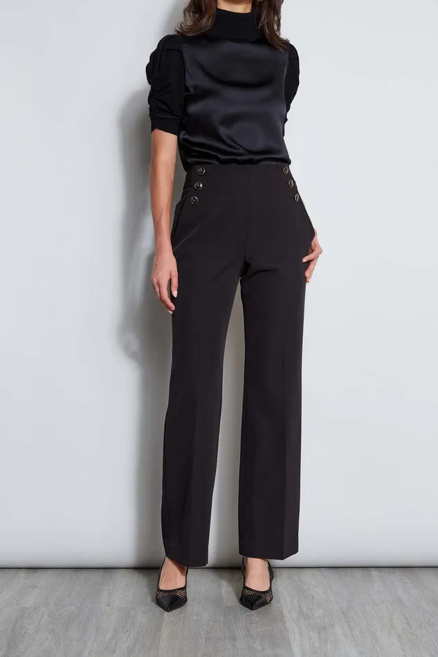 Elie Tahari Crepe Button Pant Noir Women Bottoms