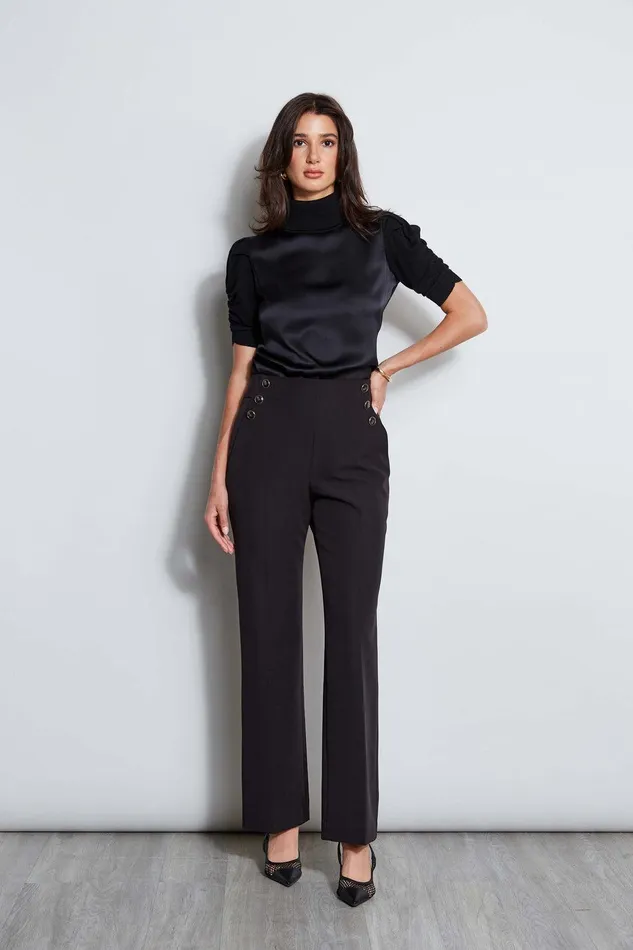 Elie Tahari Crepe Button Pant Noir Women Bottoms