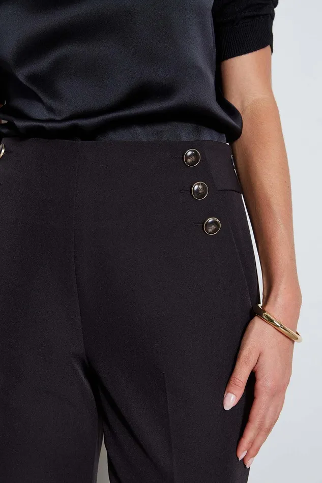 Elie Tahari Crepe Button Pant Noir Women Bottoms