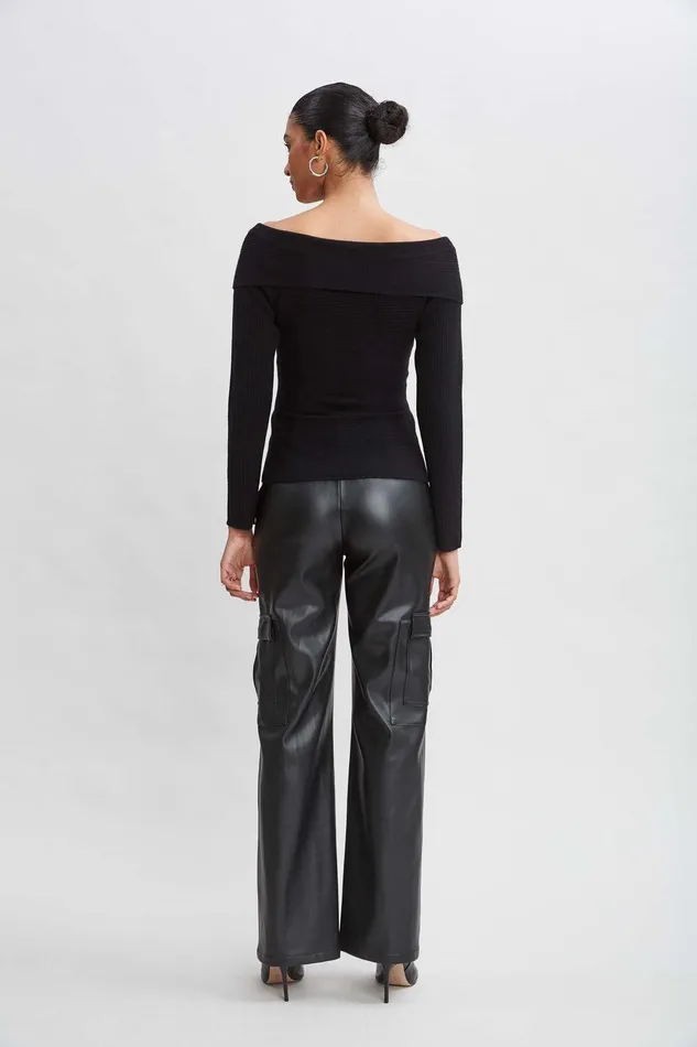 Elie Tahari Cross Shoulder Cashmere Merino Sweater Black Women Tops