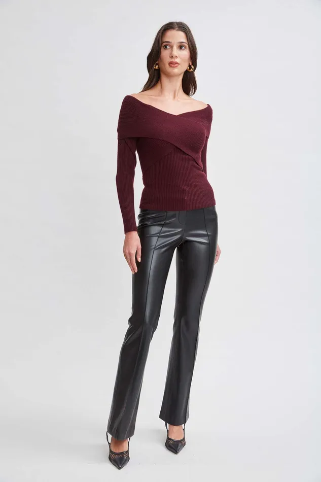 Elie Tahari Cross Shoulder Cashmere Merino Sweater Merlot Women Tops