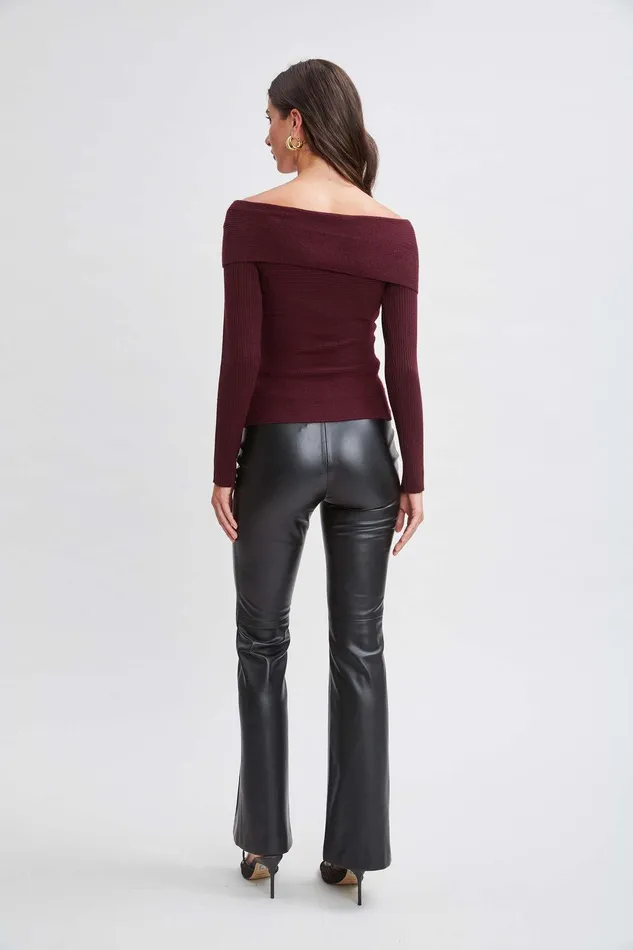 Elie Tahari Cross Shoulder Cashmere Merino Sweater Merlot Women Tops