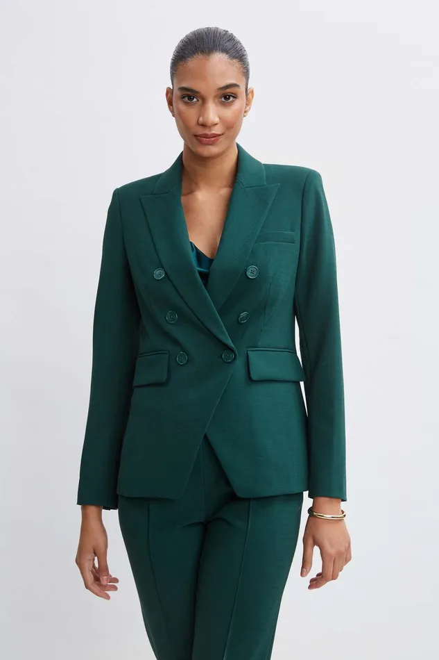 Elie Tahari Double Breasted Blazer Forest Green Women Jackets and Blazers