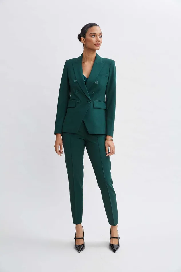 Elie Tahari Double Breasted Blazer Forest Green Women Jackets and Blazers