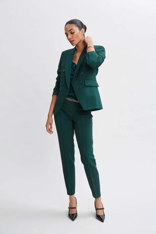 Elie Tahari Double Breasted Blazer Forest Green Women Jackets and Blazers
