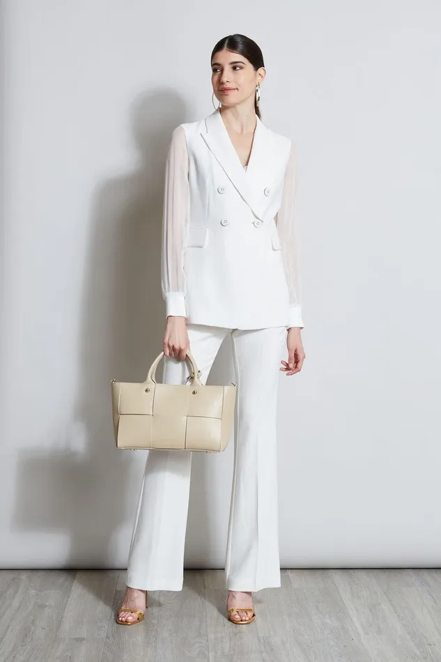 Elie Tahari Double Breasted Chiffon Sleeve Blazer Foam Women Jackets and Blazers