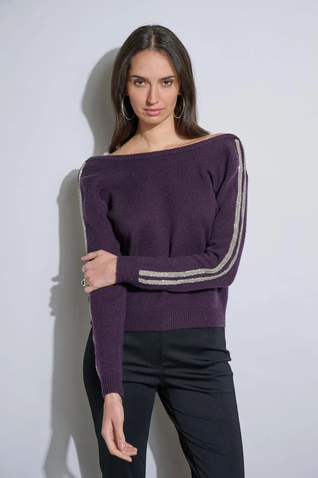 Elie Tahari Embellished Merino Cashmere Sweater Ultra Purple Women Tops