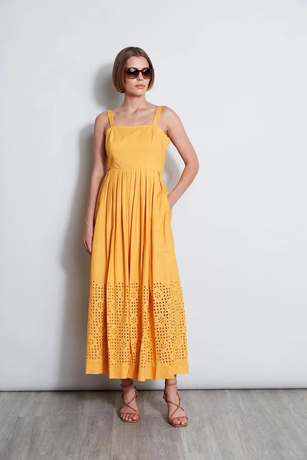 Elie Tahari Embroidered Maxi Dress Afternoon Orange Women Dresses and Jumpsuits