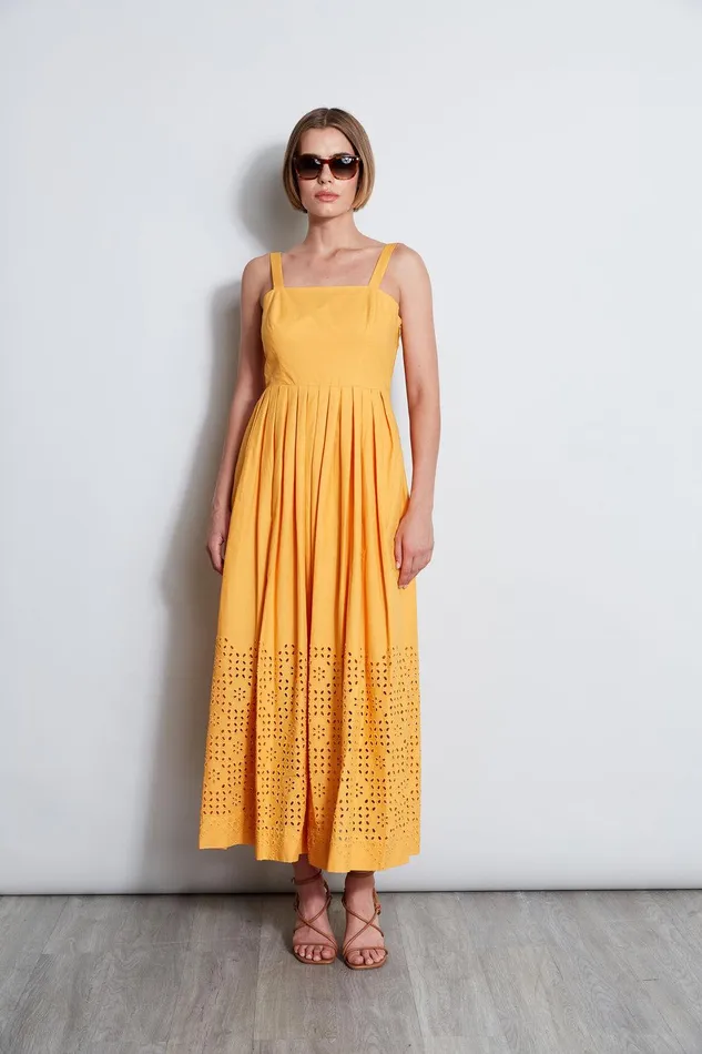 Elie Tahari Embroidered Maxi Dress Afternoon Orange Women Dresses and Jumpsuits