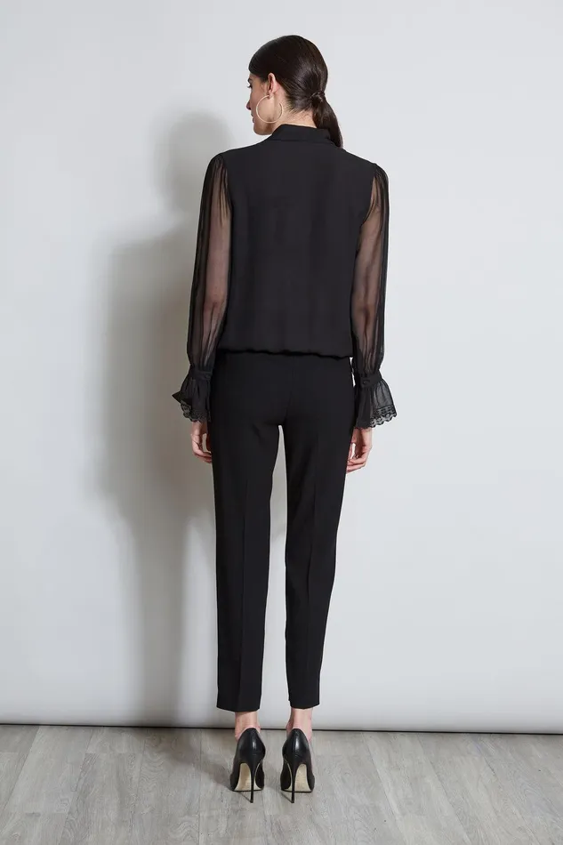 Elie Tahari Embroidered Sleeve Blouson Shirt Black Women Tops