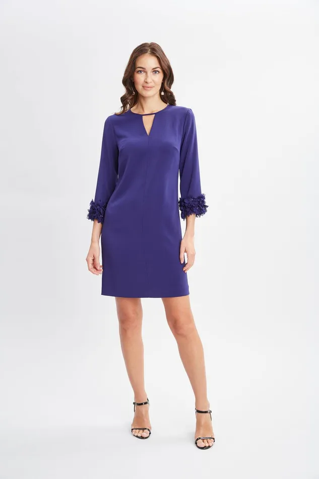 Elie Tahari Flower Sleeve Shift Dress Dark Sapphire Women Dresses and Jumpsuits
