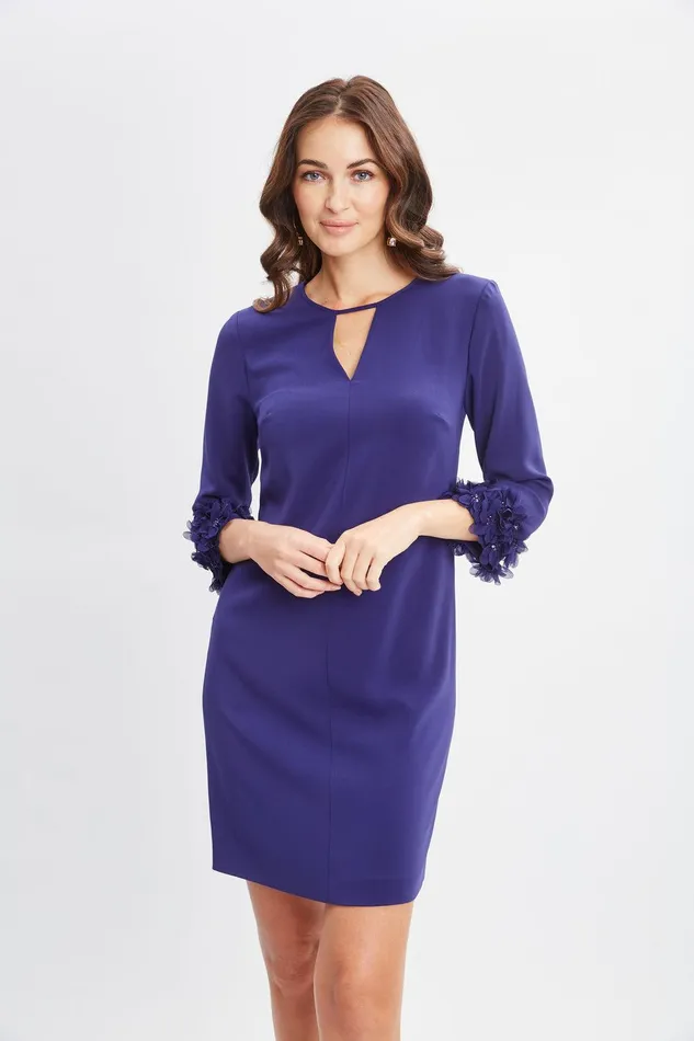 Elie Tahari Flower Sleeve Shift Dress Dark Sapphire Women Dresses and Jumpsuits