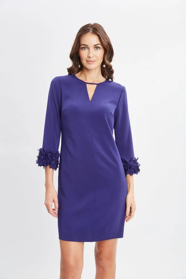 Elie Tahari Flower Sleeve Shift Dress Dark Sapphire Women Dresses and Jumpsuits
