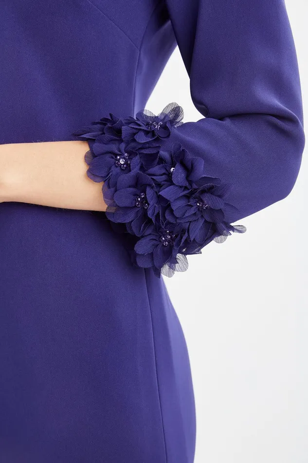 Elie Tahari Flower Sleeve Shift Dress Dark Sapphire Women Dresses and Jumpsuits