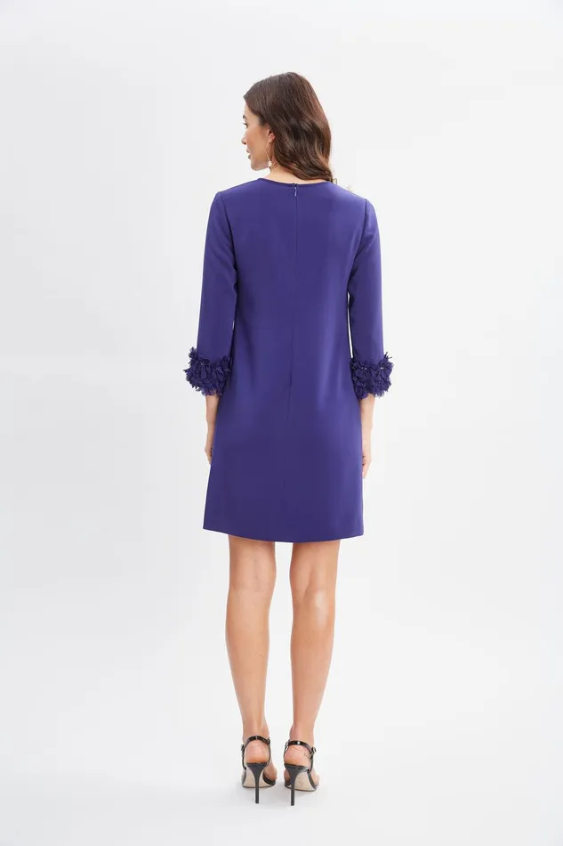 Elie Tahari Flower Sleeve Shift Dress Dark Sapphire Women Dresses and Jumpsuits