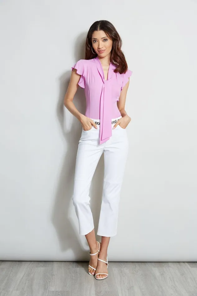 Elie Tahari Flutter Sleeve Tie Shirt Bright Viola Women Tops