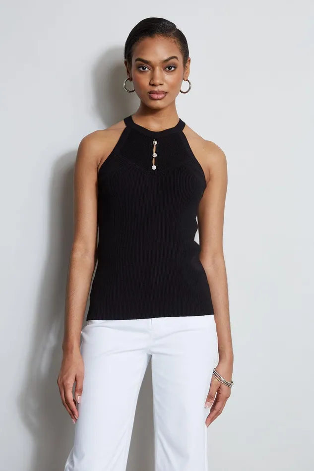 Elie Tahari Halter Neck Knit Sweater Noir Women Tops