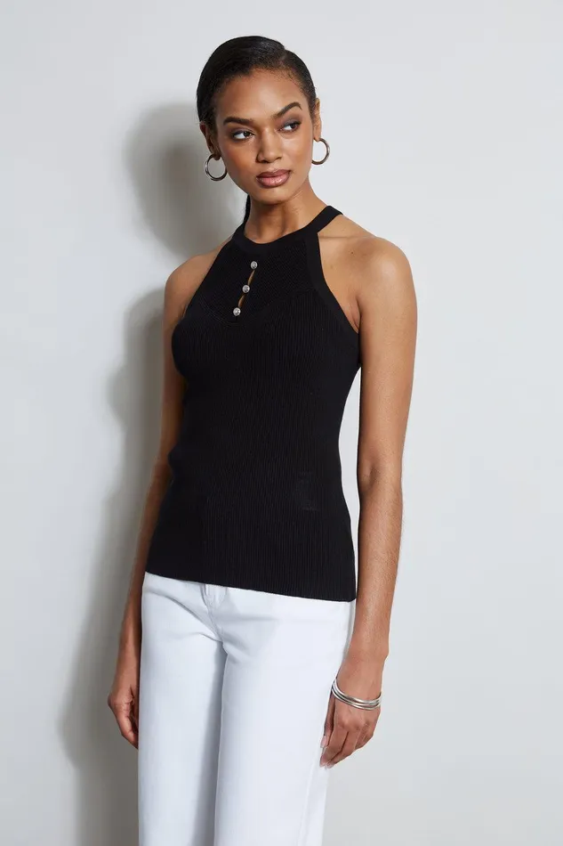 Elie Tahari Halter Neck Knit Sweater Noir Women Tops