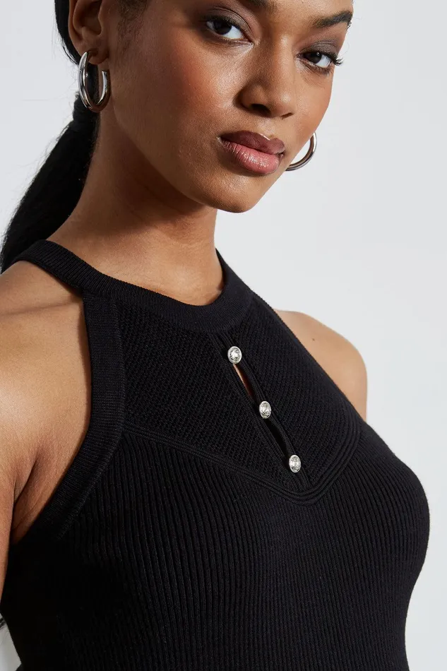 Elie Tahari Halter Neck Knit Sweater Noir Women Tops