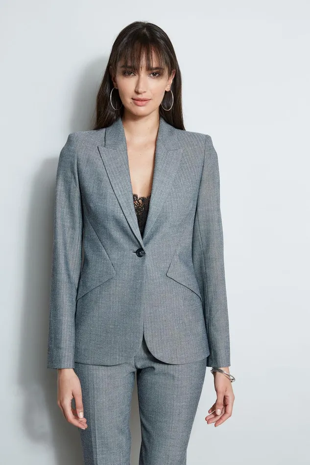 Elie Tahari Herringbone Panel Blazer Multi Women Jackets and Blazers