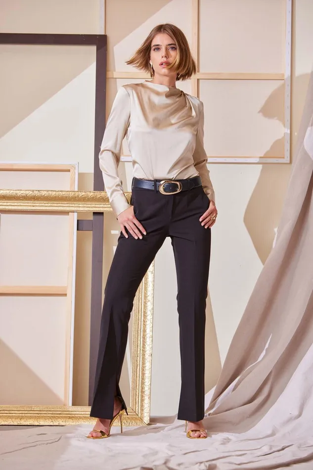 Elie Tahari Inseam Slit Flare Pant Black Women Bottoms